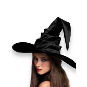 Black Tall Wide Brim Wickedly Witch Hat Mystical Portable NWT